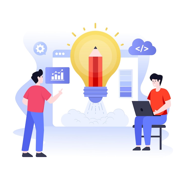 Vector una ilustración vectorial plana del proceso creativo
