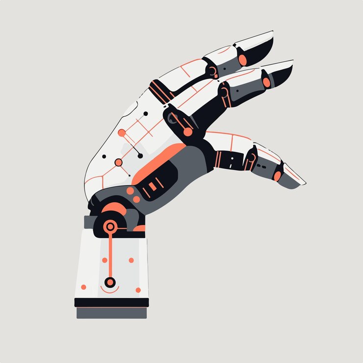 Vector ilustración vectorial plana de un robot de mano de inteligencia artificial futurista