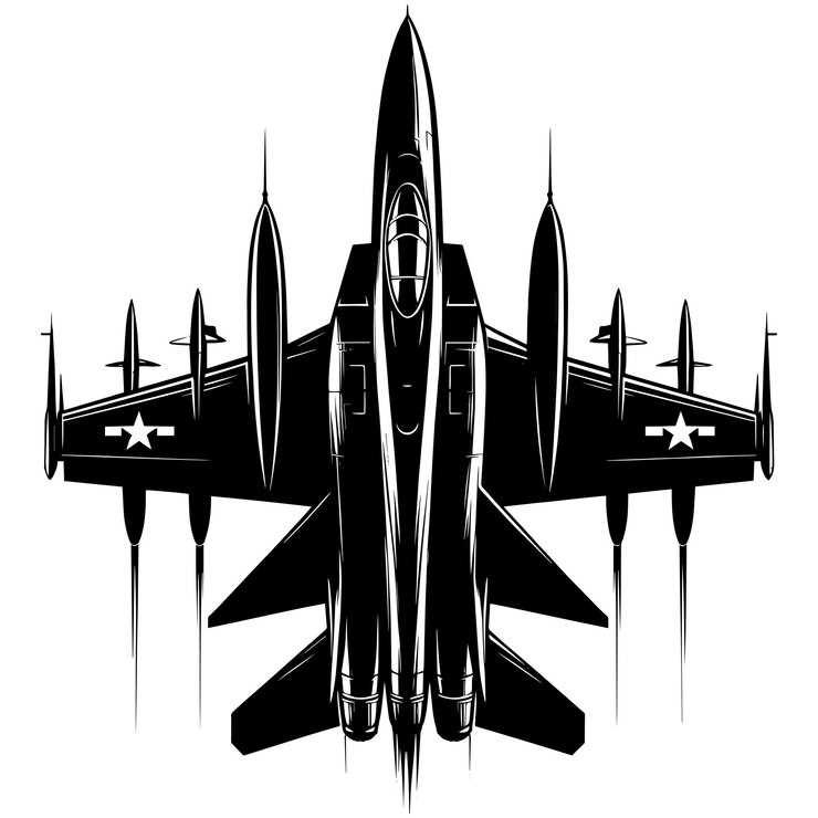 Vector ilustración vectorial plana de silueta de avión de combate aislada sobre un fondo blanco