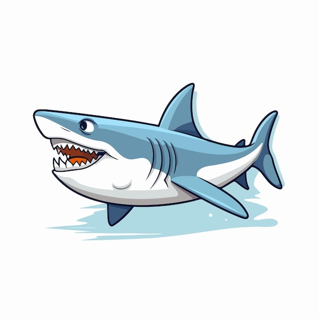 Ilustración vectorial plana de tiburón Ilustración vectoria aislada de dibujos animados de tiburones dibujados a mano