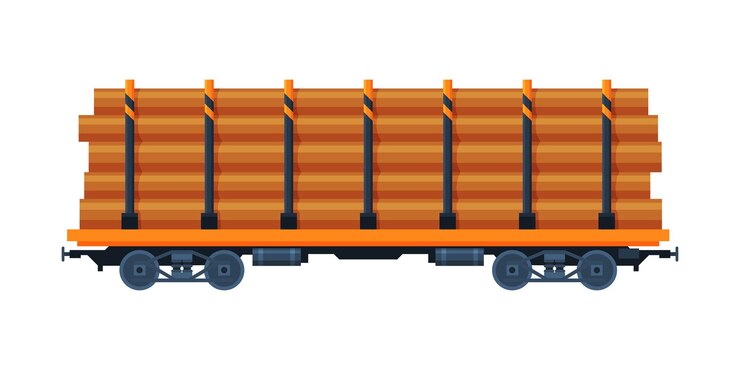 Vector ilustración vectorial plana de transporte ferroviario industrial de vagones de trenes de carga cargados en fondo blanco