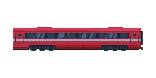 Vector ilustración vectorial plana de transporte ferroviario de vagones de pasajeros de trenes modernos rojos en blanco