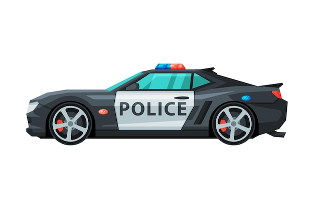 Ilustración vectorial plana del vehículo de patrulla de emergencia del automóvil de policía sedan
