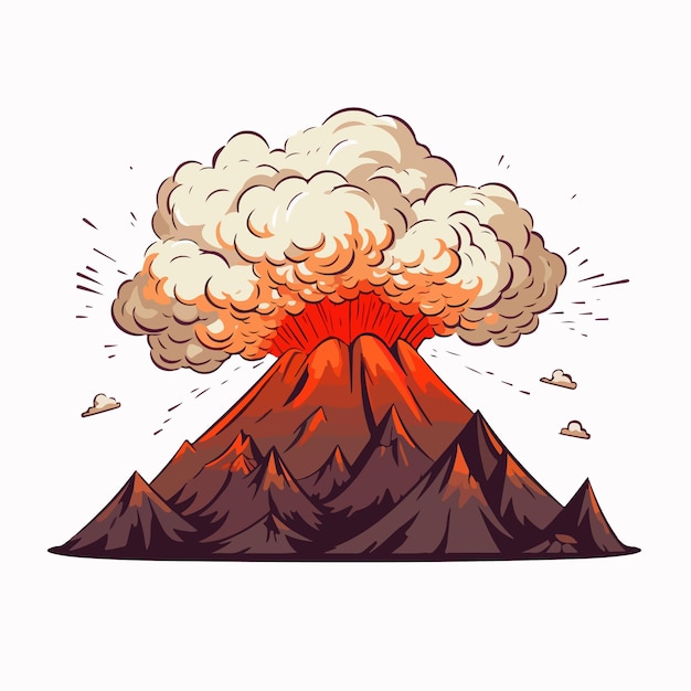 Vector ilustración vectorial plana del volcán dibujo a mano de dibujos animados del volcán ilustración vectoria aislada
