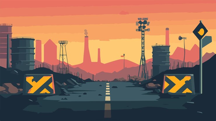Vector ilustración vectorial plana de una zona peligrosa de campos de minas aislados para la precaución de seguridad