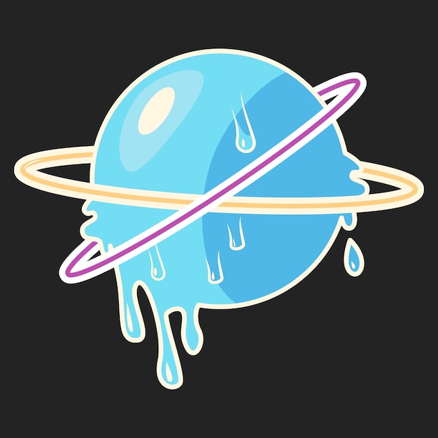 Ilustración vectorial del planeta Saturno en estilo cósmico retro elemento de logotipo aislado para el diseño anillo azul creativo en fondo negro