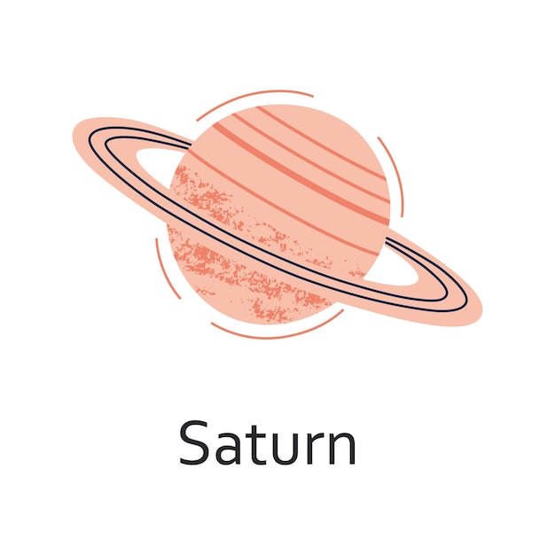 Ilustración vectorial del planeta Saturno estilo de dibujos animados plano doodle para el espacio y temas de astronomía astrología