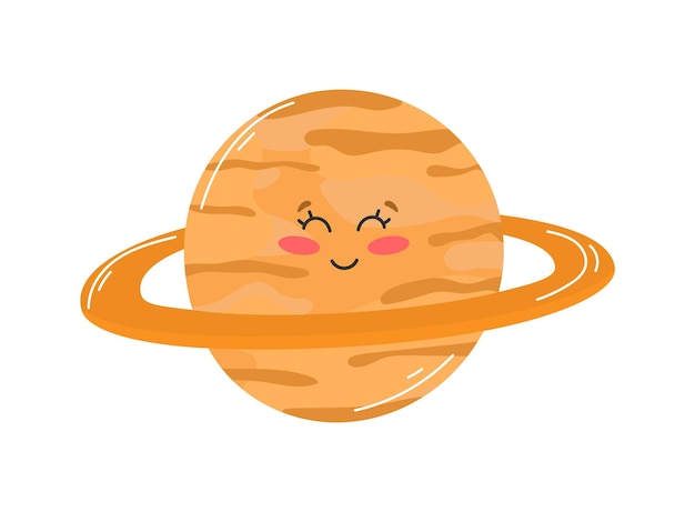 Ilustración vectorial planeta saturno en estilo de dibujos animados planos cartel para la educación de la habitación de los niños composición de la tarjeta de saturno de los planetas estrellas cometas constelaciones nave espacial