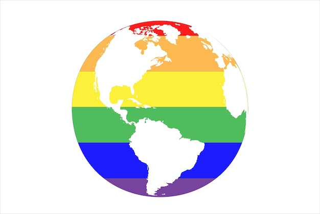 Ilustración vectorial del planeta Tierra con colores LGBT Tierra en seis colores del arco iris Se puede usar como postal con el logotipo o papel tapiz para la comunidad LGBT Bandera de la libertad