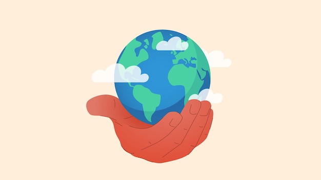 Ilustración vectorial del planeta verde Tierra en la mano