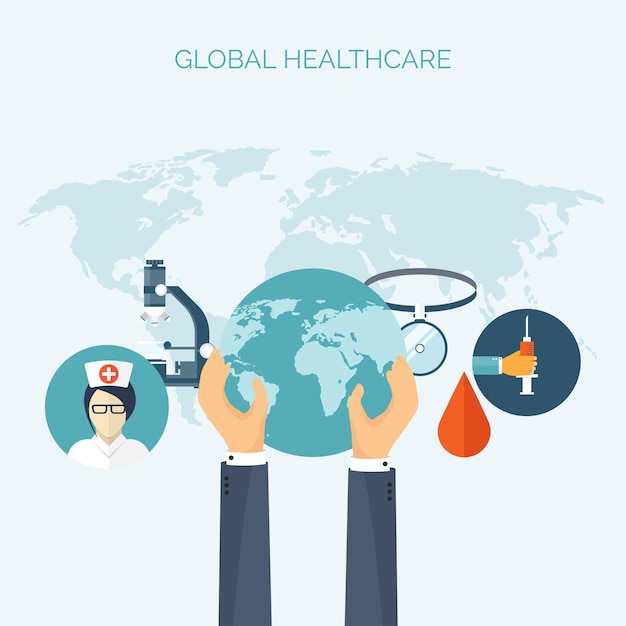 Ilustración vectorial plano antecedentes médicos atención de la salud primeros auxilios investigación cardiología estudio de medicina