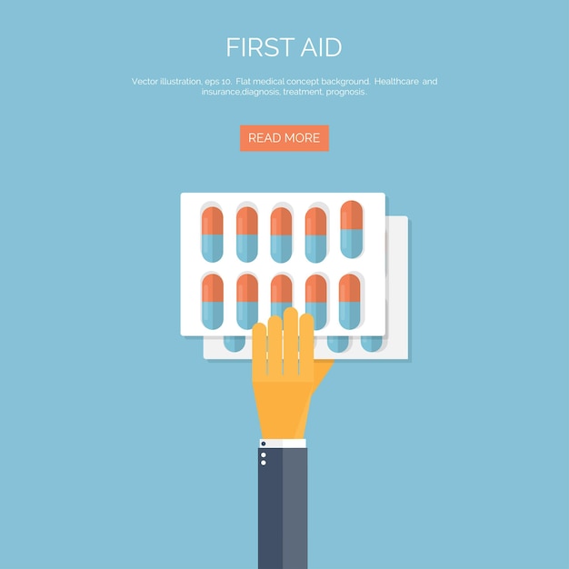 Ilustración vectorial plano experimento de investigación de fondo médico y químico primeros auxilios de atención médica
