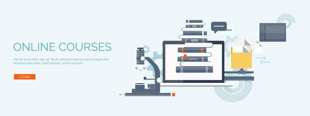 Ilustración vectorial planos antecedentes de estudio conjunto educación cursos en línea tutoriales web elearning