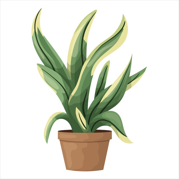 Ilustración vectorial de una planta de interior en olla con hojas