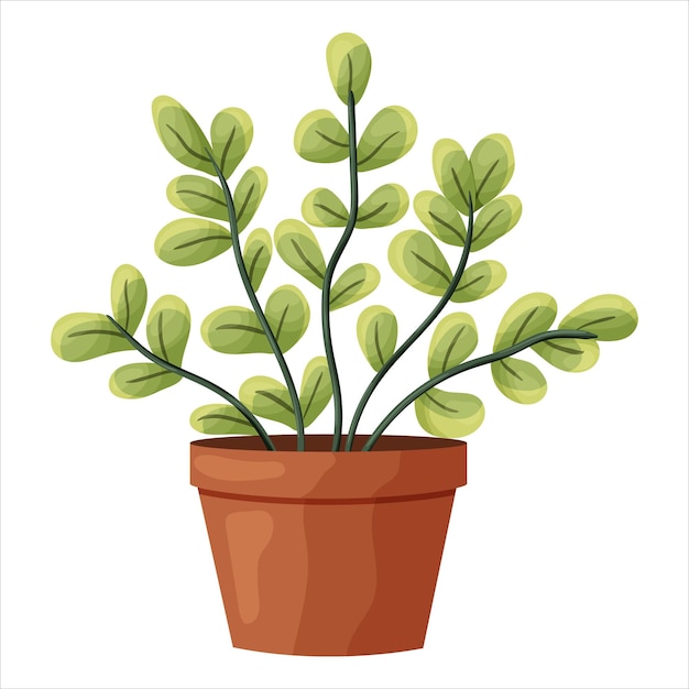 Ilustración vectorial de una planta de interior en olla con hojas