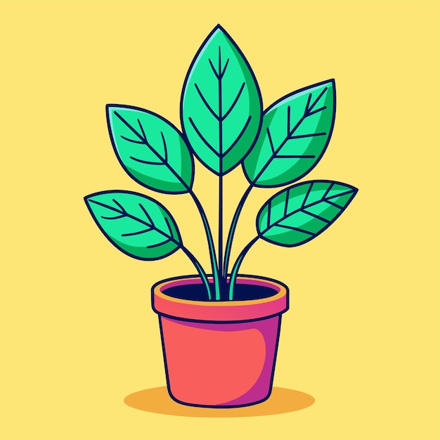 Ilustración vectorial de una planta en una olla de arcilla