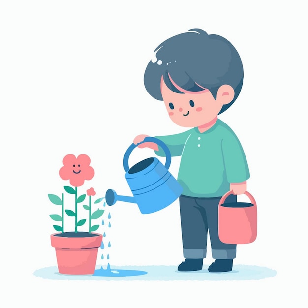 Ilustración vectorial de plantas de riego de niños en estilo de diseño plano