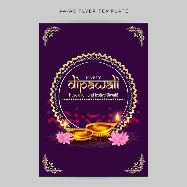 Ilustración vectorial de la plantilla A4 de alimentación de redes sociales Happy Diwali