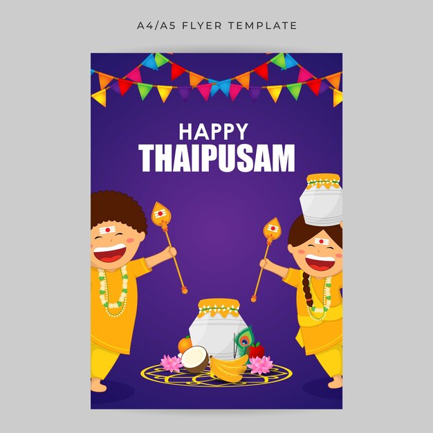 Ilustración vectorial de la plantilla A4 de Happy Thaipusam en las redes sociales