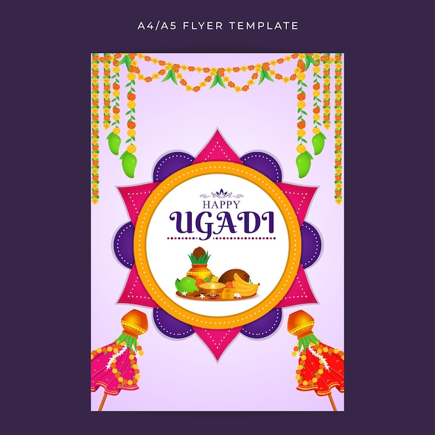 Ilustración vectorial de la plantilla A4 de Happy Ugadi en las redes sociales