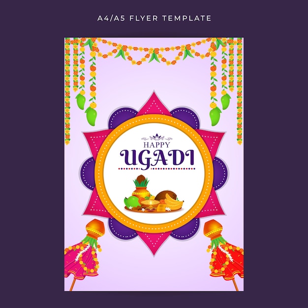 Vector ilustración vectorial de la plantilla a4 de happy ugadi en las redes sociales