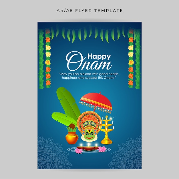 Ilustración vectorial de la plantilla a4 de maqueta de feed de historias de redes sociales de Happy Onam