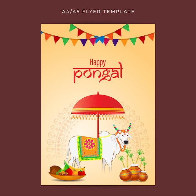 Ilustración vectorial de la plantilla A4 de las redes sociales de Happy Pongal