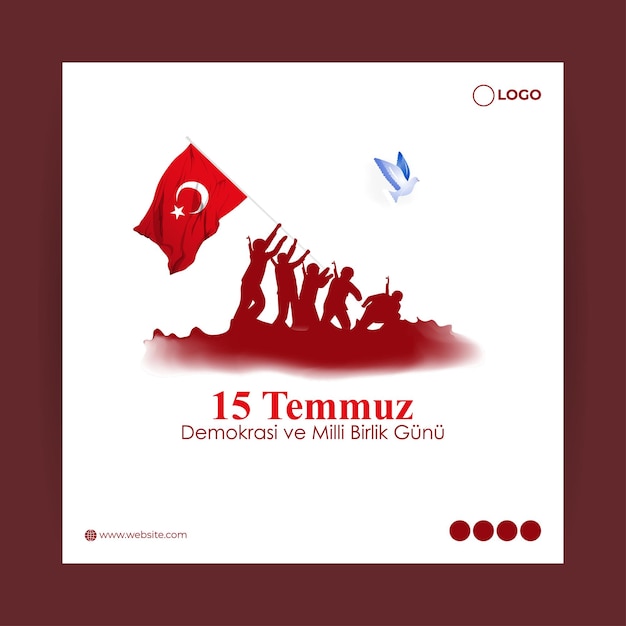 Ilustración vectorial de la plantilla de alimentación de historias de redes sociales del Día de la Democracia y la Unidad Nacional de Turquía