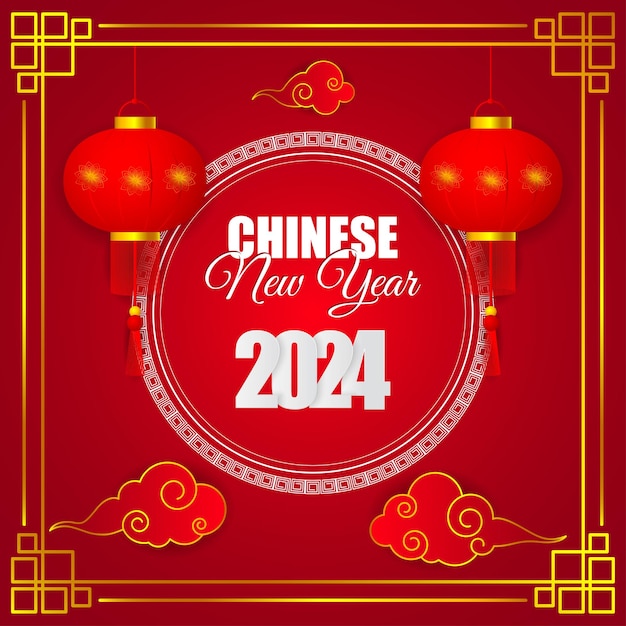 Ilustración vectorial de la plantilla de alimentación de redes sociales Feliz Año Nuevo Chino 2024