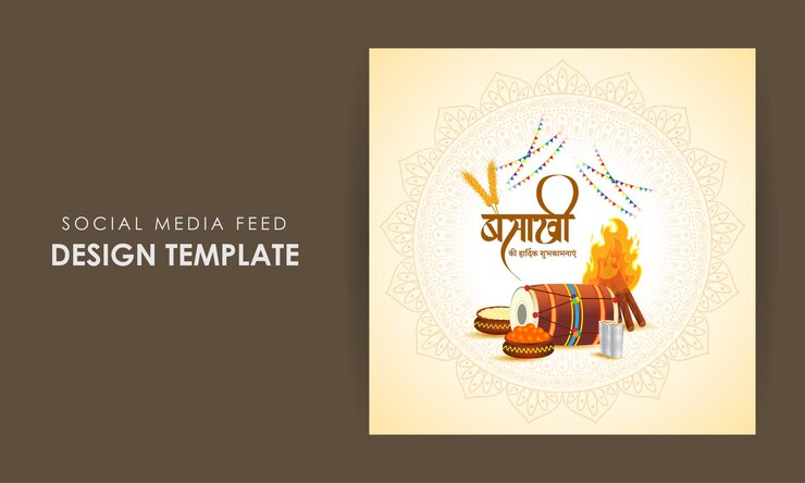 Vector ilustración vectorial de la plantilla de alimentación de las redes sociales de happy baisakhi