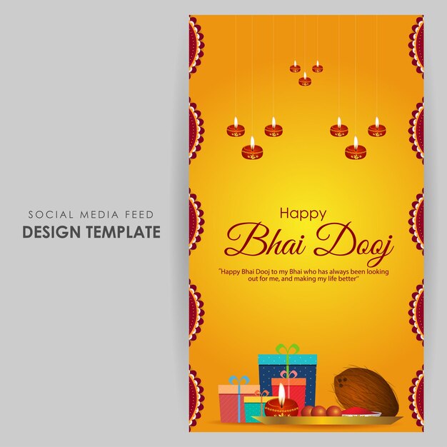 Vector ilustración vectorial de la plantilla de alimentación de las redes sociales de happy bhai dooj