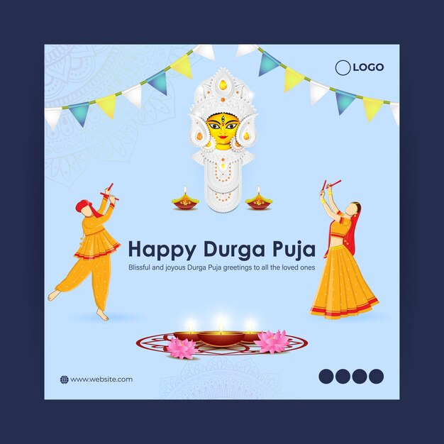 Ilustración vectorial de la plantilla de alimentación de redes sociales Happy Durga Puja