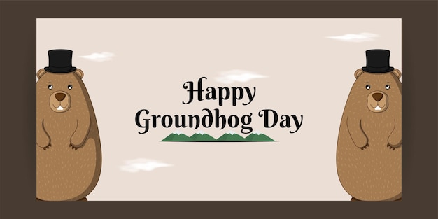 Ilustración vectorial de la plantilla de alimentación de las redes sociales de Happy Groundhog Day