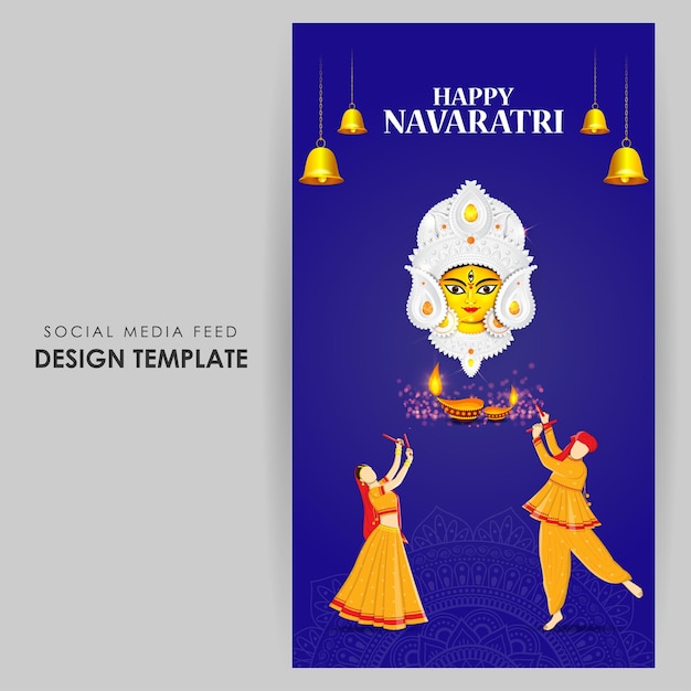 Ilustración vectorial de la plantilla de alimentación de redes sociales Happy Navratri