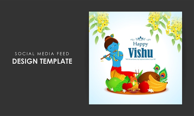 Ilustración vectorial de la plantilla de alimentación de las redes sociales de happy vishu