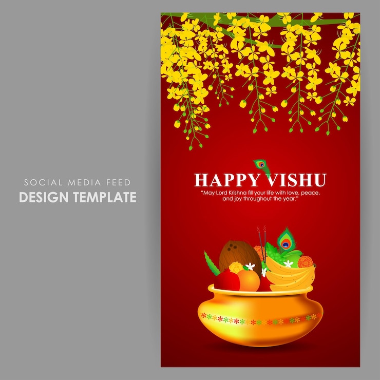 Vector ilustración vectorial de la plantilla de alimentación de las redes sociales de happy vishu