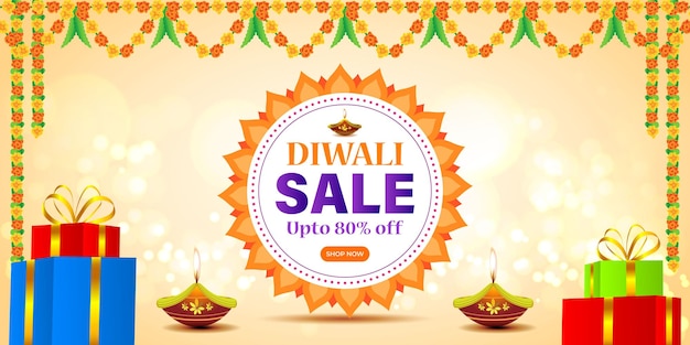 Ilustración vectorial de la plantilla de banner Happy Diwali Sale