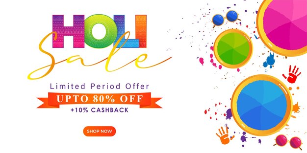 Ilustración vectorial de la plantilla de banner Happy Holi Sale para la aplicación y el sitio web
