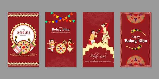 Ilustración vectorial de la plantilla del conjunto de feeds de las redes sociales Happy Bohag Bihu