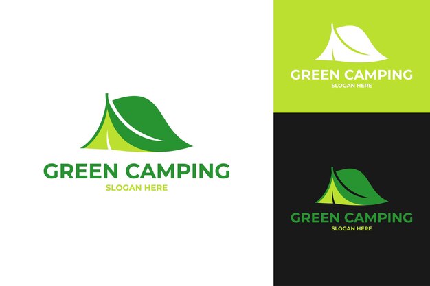 Ilustración vectorial de la plantilla de diseño del logotipo de la tienda de campamento de hojas