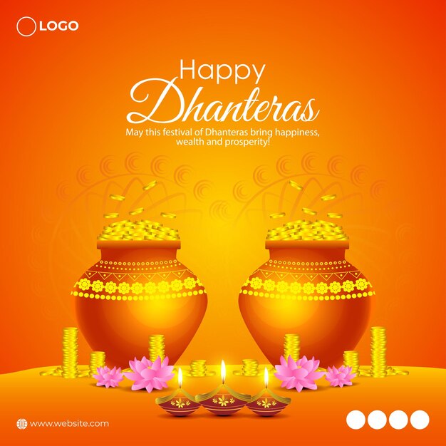 Ilustración vectorial de la plantilla de feed de redes sociales de Happy Dhanteras
