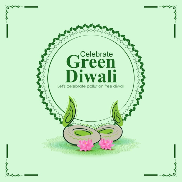 Ilustración vectorial de la plantilla de feed de redes sociales Happy Green Diwali