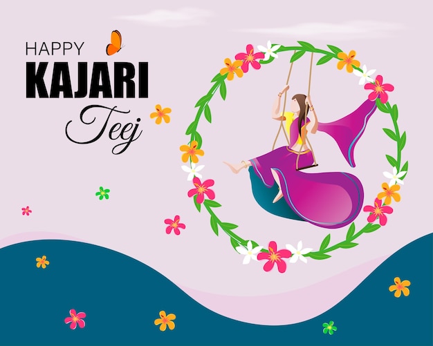 Ilustración vectorial de la plantilla de feed de las redes sociales de Happy Kajari Teej