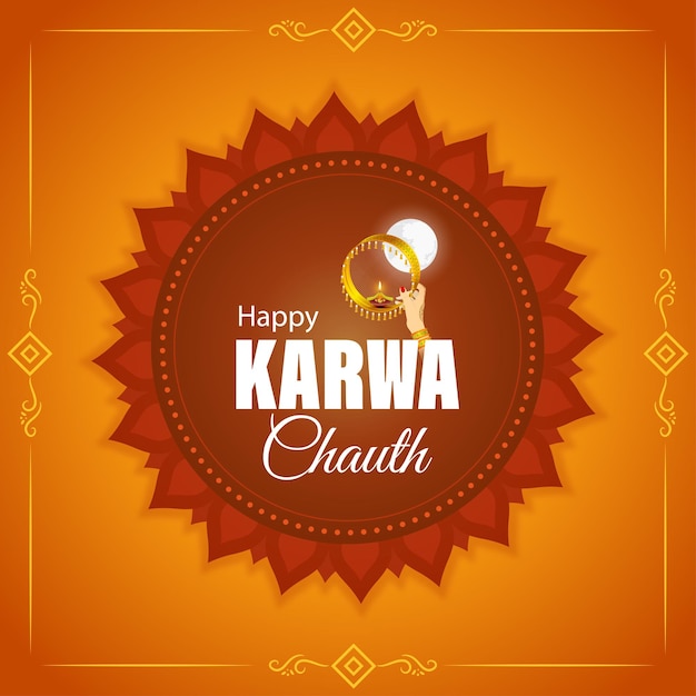 Ilustración vectorial de la plantilla de feed de redes sociales Happy Karva Chauth