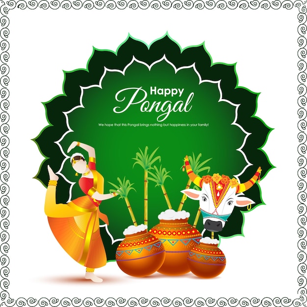 Ilustración vectorial de la plantilla de feed de las redes sociales de Happy Pongal