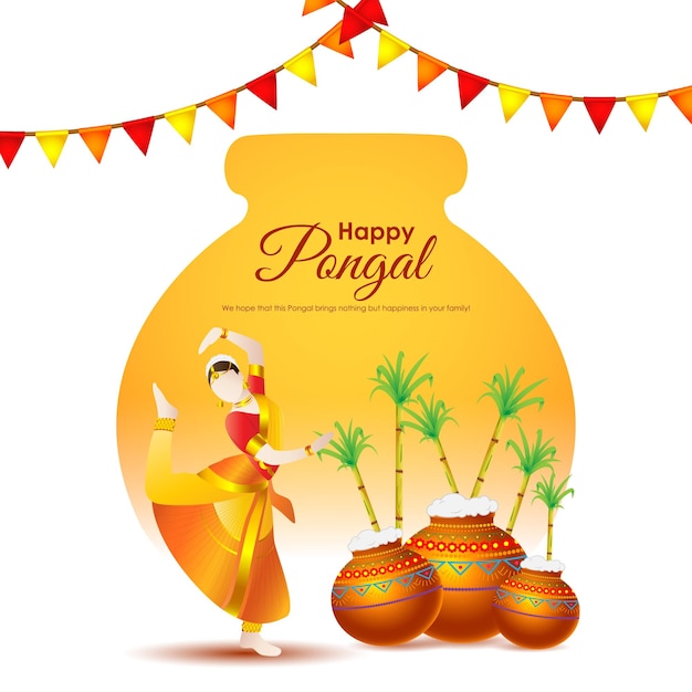 Ilustración vectorial de la plantilla de feed de las redes sociales de Happy Pongal