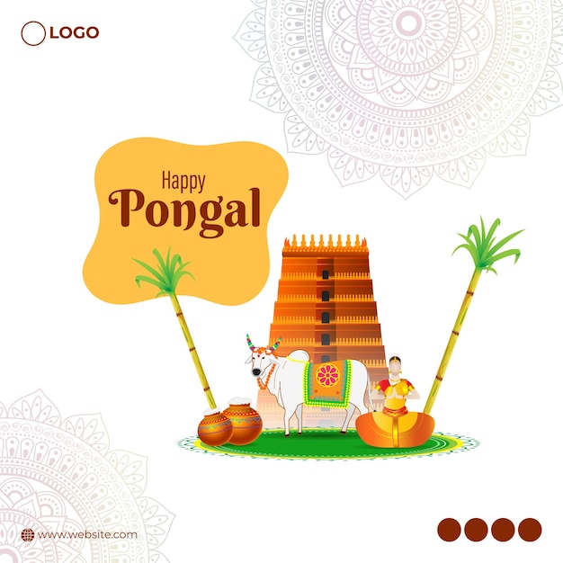Ilustración vectorial de la plantilla de feed de las redes sociales de Happy Pongal