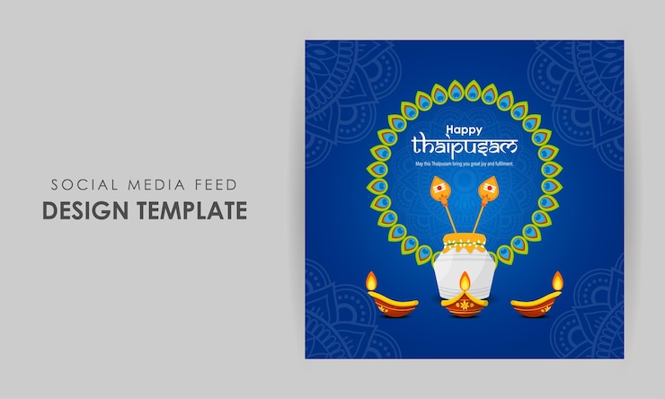 Vector ilustración vectorial de la plantilla de feed de las redes sociales de happy thaipusam