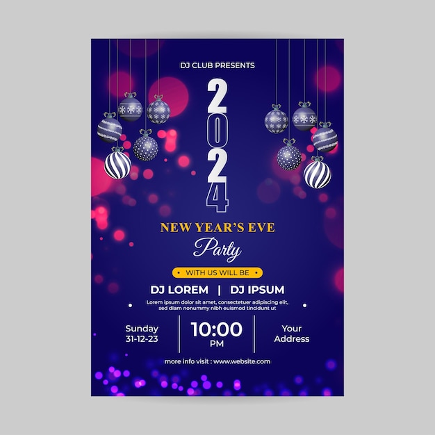 Ilustración vectorial de la plantilla de feed de redes sociales de la invitación a la fiesta de Año Nuevo