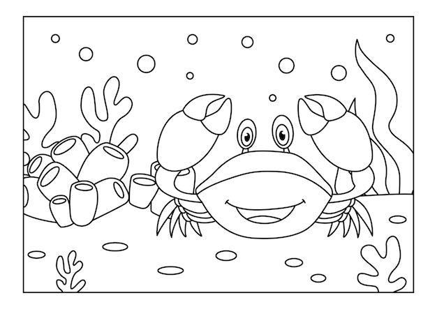 Ilustración vectorial de la plantilla del libro de colorear cangrejo